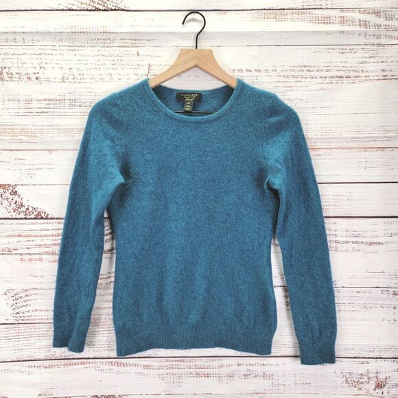 Charter Club 100% Cashmere Teal Sweater Size PM Quiet Luxury Old Money Soft - Picture 1 of 9